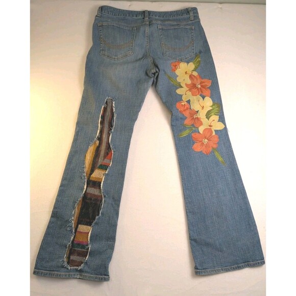 Upcycled womans Art jeans old Navy The Dreamer Hippie Boho Size 12 - Picture 7 of 11